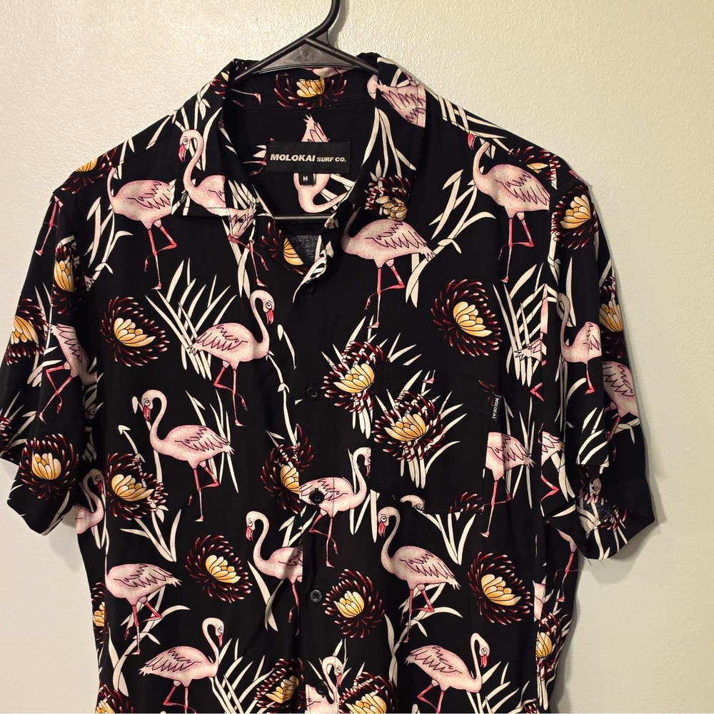 Molokai Surf Co. Men's Woven Rayon Button-Up Floral Tropical M Black/Pink #353